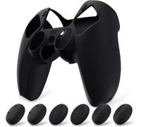 Coque Protection Pour Ps5 Manette,Housse Silicone Avec 6 Capuchon Joystick Pour Ps5 Grip Cover Skin Compatible Avec Station De Charge-Noir,Pure Series