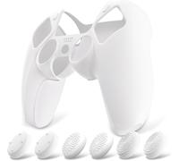 Coque Protection Pour Ps5 Manette,Housse Silicone Avec 6 Capuchon Joystick Pour Ps5 Grip Cover Skin Compatible Avec Station De Charge-Blanc,Pure Series