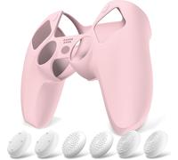 Coque Protection Pour Ps5 Manette,Housse Silicone Avec 6 Capuchon Joystick Pour Ps5 Grip Cover Skin Compatible Avec Station De Charge-Rose,Pure Series
