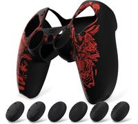 Coque Protection Pour Ps5 Manette,Housse Silicone Avec 6 Capuchon Joystick Pour Ps5 Grip Cover Skin Compatible Avec Station De Charge-Rouge,Samouraï Prajna