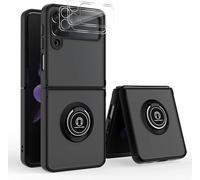 Coque Protection Samsung Galaxy Z Flip 3 5g Avec Support Rotatif Magnétique 360°, 2 Protège-Objectifs Verre Trempé, Cadre Pc+Tpu Antichoc Transparent - Noir