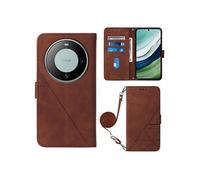 Coque Protective FOXDOCK Huawei Mate 60 Protection complète Soft PU Le cuir flip portefeuille Case de téléphone avec une sangle longue compatible