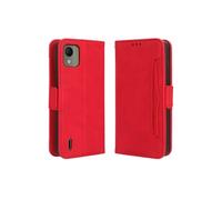 Coque Protective FOXDOCK Nokia C110 4G avec Porte-Cartes Etui en PU Cuir Flip Stand avec Support Intégré Compatible Nokia C110 4G-Rouge
