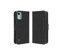Coque Protective FOXDOCK Nokia C12 avec Porte-Cartes Etui en PU Cuir Flip Stand avec Support Intégré Compatible Nokia C12-Noir