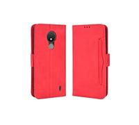 Coque Protective FOXDOCK Nokia C21 avec Porte-Cartes Etui en PU Cuir Flip Stand avec Support Intégré Compatible Nokia C21-Rouge