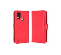 Coque Protective FOXDOCK Nokia C21 Plus avec Porte-Cartes Etui en PU Cuir Flip Stand avec Support Intégré Compatible Nokia C21 Plus-Rouge