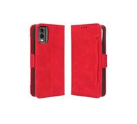 Coque Protective FOXDOCK Nokia C32 4G avec Porte-Cartes Etui en PU Cuir Flip Stand avec Support Intégré Compatible Nokia C32 4G-Rouge