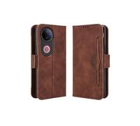 Coque Protective FOXDOCK vivo V50 5G avec Porte-Cartes Etui en PU Cuir Flip Stand avec Support Intégré Compatible vivo V50 5G-Marron
