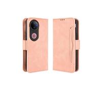 Coque Protective FOXDOCK vivo V50 5G avec Porte-Cartes Etui en PU Cuir Flip Stand avec Support Intégré Compatible vivo V50 5G-Rose