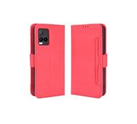 Coque Protective FOXDOCK VIVO Y33S/Y21/Y21S avec Porte-Cartes Etui en PU Cuir Flip Stand avec Support Intégré Compatible VIVO Y33S/Y21/Y21S-Rouge