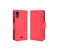 Coque Protective FOXDOCK Wiko Y51 avec Porte-Cartes Etui en PU Cuir Flip Stand avec Support Intégré Compatible Wiko Y51-Rouge