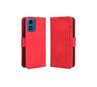 Coque Protective Motorola Moto G04/G04S avec Porte-Cartes Etui en PU Cuir Flip Stand avec Support Intégré Compatible Motorola Moto G04/G04S-Rouge