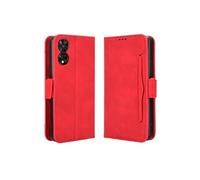 Coque Protective TCL 505 4G avec Porte-Cartes Etui en PU Cuir Flip Stand avec Support Intégré Compatible TCL 505 4G-Rouge