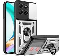 Coque Protectrice Honor X6b 4g - Cache Lentille Coulissant, Support Anneau 360° Magnétique, Tpu+Pc Anti-Chute, Attache Dragonne, Argent