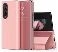 Coque Rabat Miroir Pour Oppo Find N - Étui Antichoc Pc/Pu Transparent Clear View Avec Support Béquille, Compatible Charge Sans Fil, Or Rose