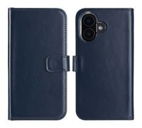 Coque rabattable en cuir véritable Selencia Apple iPhone 16 Plus - Bleu
