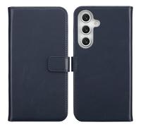 Coque rabattable en cuir véritable Selencia Samsung Galaxy S25 FE - Bleu