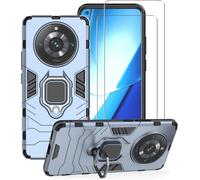 Coque Realme 11 5g Hybride Double Couche + Lot 2 Verres Trempés 9h, Armure Antichoc Avec Pied Magnétique, Bords Tpu Et Dos Pc - Bleu