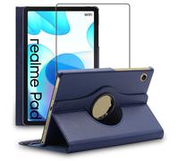 Coque Realme Pad 10.4 2021 Housse Etui Rotatif 360 + VERRE Trempé, Bleu Foncé