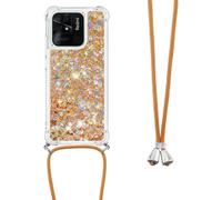 Coque Redmi 10c Tpu Transparente À Paillettes Liquides (Sable Mouvant) + Collier-Lanière Réglable 1,5 M ¿ Protection Anti-Choc Et Accès Ports