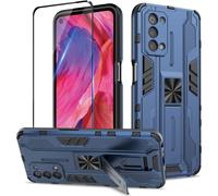 Coque Renforcée Antichoc Pour Oppo A54 5g / A93 5g / A74 5g + Protection Écran Verre Trempé, Béquille Intégrée, Plaque Magnétique Pour Support Voiture, 4 Coins Amortisseurs ¿ Bleu