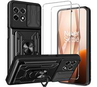 Coque Renforcée Oneplus 13r 5g (Pc+Tpu) + 2 Verres Trempés 9h, Cache Caméra Coulissant, Anneau Magnétique Rotatif 360°, Fente Carte ¿ Noir