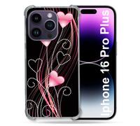 Coque Renforcée Pour Apple Iphone 16 Pro Plus Amour Coeur Rose Montant Sur Noir