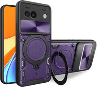 Coque Renforcée Pour Google Pixel 9a - Antichoc Militaire Double Couche, Protection Caméra Totale Avec Cache Coulissant, Anneau Béquille Rotatif 360° Invisible, Anti-Rayures, Compatible Support Magnét