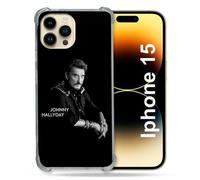Coque Renforcée Pour Iphone 15 (6.1) Musique Johnny Hallyday Noir