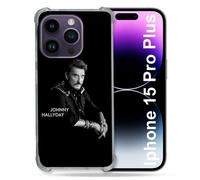 Coque Renforcée Pour Iphone 15 Pro Plus (6.7) Musique Johnny Hallyday Noir