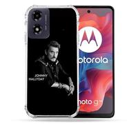 Coque Renforcée Pour Motorola G04 4g Musique Johnny Hallyday Noir