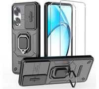 Coque Renforcée Pour Oppo A60 4g + 2x Verre Trempé 9h - Bumper Tpu/Pc Antichoc, Cache Objectif Coulissant, Anneau Rotatif 360° Support Pied, Noir
