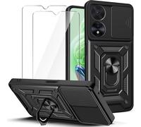 Coque Renforcée Pour Oppo A78 5g (6,56"") + 2 Verres Trempés - Double Couche Pc+Tpu, Protection 360° Antichoc Avec Anneau Rotatif Support - Noir