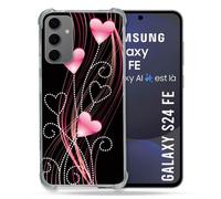 Coque Renforcée Pour Samsung Galaxy S24 Fe Amour Coeur Rose Montant Sur Noir
