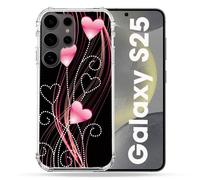 Coque Renforcée Pour Samsung Galaxy S25 Amour Coeur Rose Montant Sur Noir