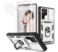 Coque Renforcée Samsung Galaxy S22 Ultra 6,8 Pouces (2022) - Dos Pc Rigide Et Pare¿Chocs Tpu Souple, Protection Niveau Militaire, Cache Coulissant Pour Appareil Photo, Béquille Rotative 360°, Compatib