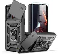 Coque Renforcée Zte Nubia Neo 3 + 1 Verre Trempé - Bumper Antichoc Pc/Tpu, Cache Lentille Coulissant, Support 360° Rotatif, Noir