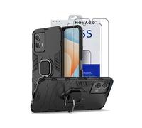 NOVAGO Compatible avec Vivo Y55 5G - Pack Complet- Coque Résistante avec Anneau Anti Chute + 2 Films de Protection écran en Verre trempé résistant 0.33mm 9H (Noir Anneau)