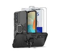 NOVAGO Compatible avec Vivo Y76 5G - Pack Complet- Coque Résistante avec Anneau Anti Chute + 2 Films de Protection écran en Verre trempé résistant 0.33mm 9H (Noir Anneau)