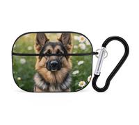Coque rigide anti-rayures en polycarbonate avec porte-clés, motif berger allemand, accessoire pour AirPod Pro 2e/1ère coque pour homme et femme, style noir