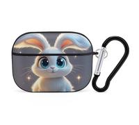 Coque rigide anti-rayures en polycarbonate avec porte-clés - Motif lapin mignon de dessin animé - Accessoires pour AirPod Pro 2e/1ère coque pour homme et femme - Style noir