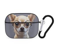 Coque rigide anti-rayures en polycarbonate avec porte-clés pour lunettes de chien chihuahua, accessoires pour AirPod Pro 2e/1ère coque pour homme et femme, style noir