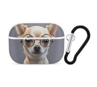 Coque rigide anti-rayures en polycarbonate avec porte-clés pour lunettes de chien chihuahua, accessoires pour AirPod Pro 2e/1ère coque pour homme et femme, blanc