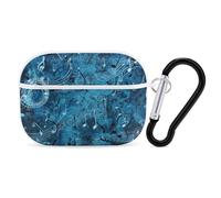 Coque rigide antichoc pour AirPods Pro 2 avec motif notes de musique bleues pour homme et femme, compatible avec coque Airpod Pro 2e/1ère génération avec porte-clés - Blanc