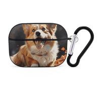 Coque rigide antichoc pour AirPods Pro 2 - Motif chien corgi mignon - Pour homme et femme - Compatible avec les coques Airpod Pro 2e/1ère génération avec porte-clés - Noir