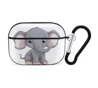 Coque rigide antichoc pour AirPods Pro 2 - Motif éléphant de dessin animé - Pour homme et femme - Compatible avec Airpod Pro 2e/1ère génération avec porte-clés - Noir