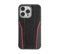 Coque Rigide - AUDI - iPhone 14 Pro Max - Cuir Véritable - Protection MagSafe - Noir-Rouge