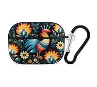 Coque rigide avec porte-clés - Motif art populaire polonais pour Airpod Pro 2e/1ère génération, LED avant visible, noir