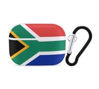 Coque rigide avec porte-clés - Motif drapeau de l'Afrique du Sud pour AirPod Pro 2e/1ère génération, LED avant visible, blanc