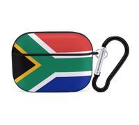Coque rigide avec porte-clés - Motif drapeau de l'Afrique du Sud pour AirPod Pro 2e/1ère génération, LED avant visible, noir